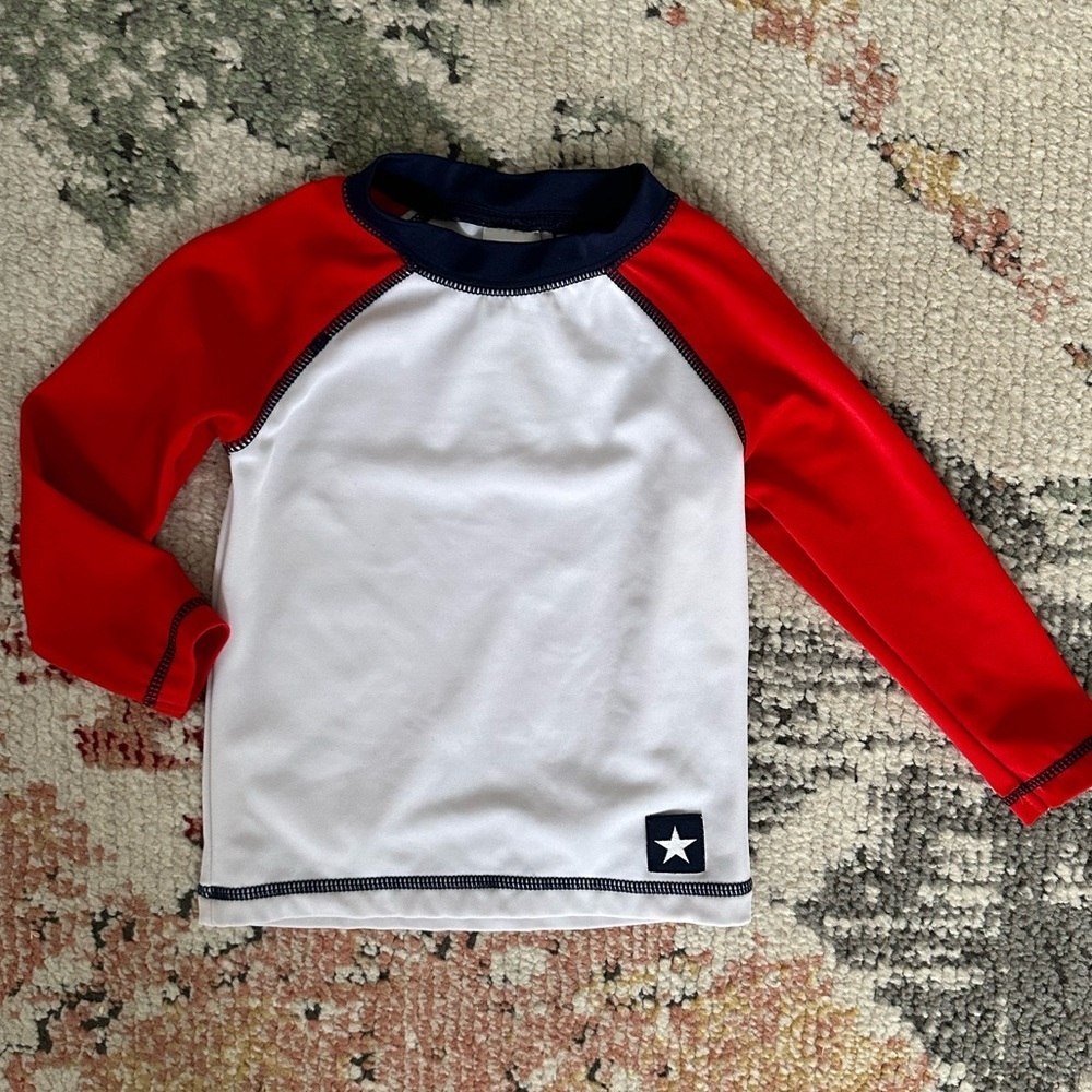Gymboree Long Sleeve Swim Rash guard Red White Blue 12-18 Months baby Boy Shirt